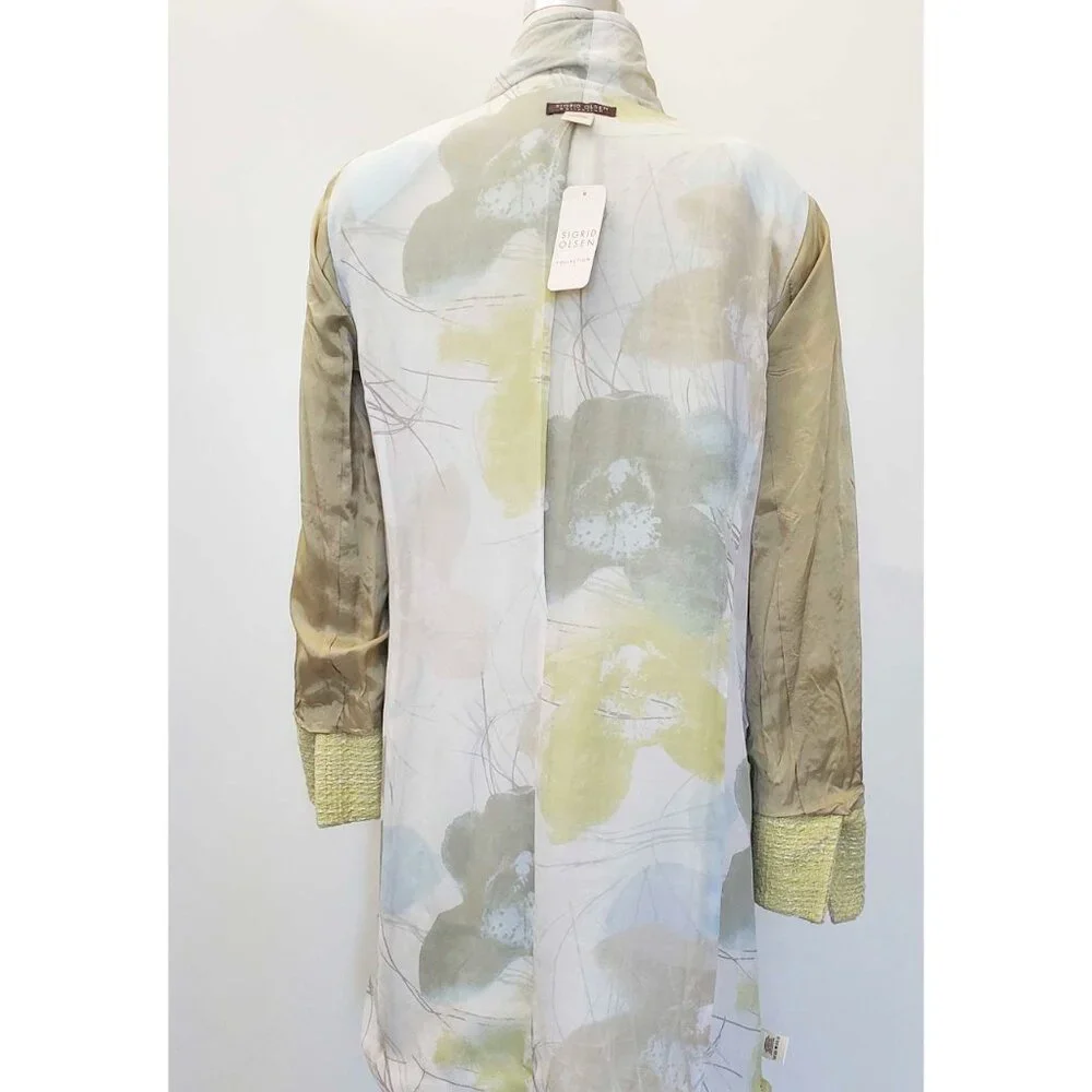 Sigrid Olsen Womens Long Jacket Sport Coat Orchid Moon Lime Green Cotton 10 NWT